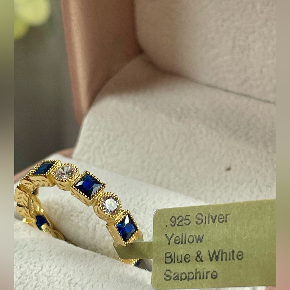 Clearance‼️3.6ct Sapphire Blue/white 14k Yellow gold on Silver Ring. 6 - Picture 5 of 12